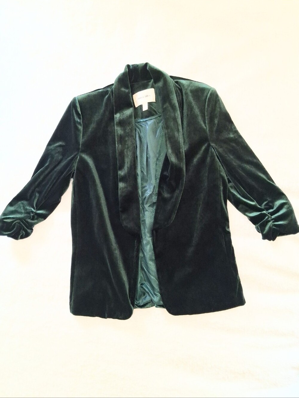 Anthropologie Autres Filles Emerald Green Velvet Blazer Open Front Jacket Medium